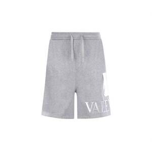 NEW VALENTINO men's logo embroidery cotton jersey shorts in grey